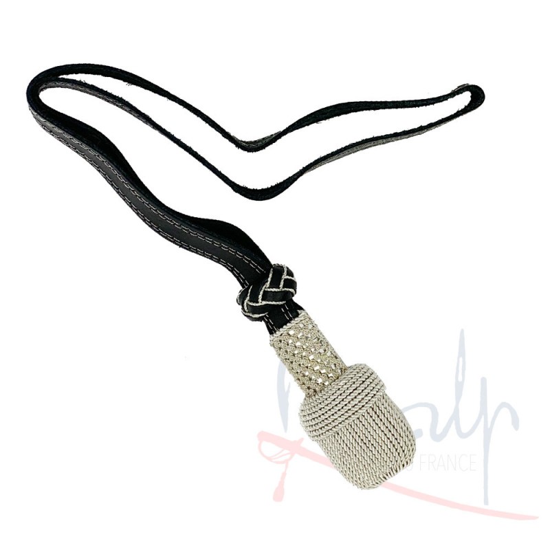 Silver broth strap, black leather cord