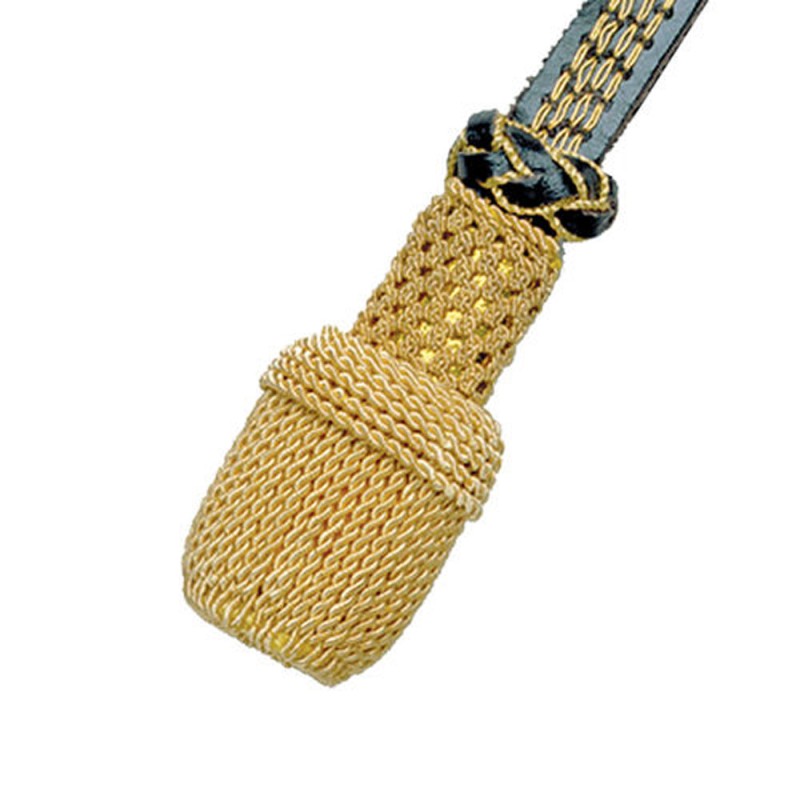 Gold broth strap, black leather cord